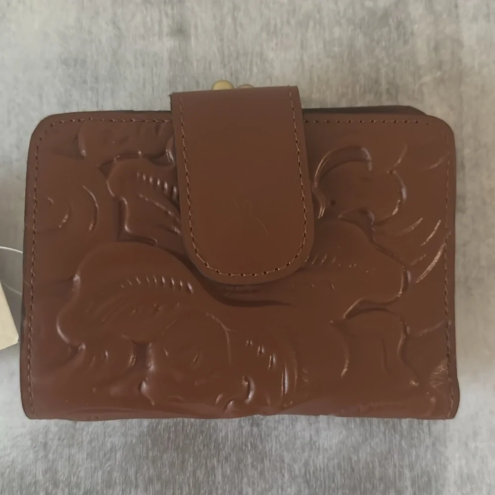 Patricia Nash Iberia Wallet Tooled Leather Bi-fold RFID Florence Brown